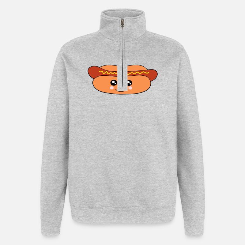 Kawaii, saucisses, saucisses, boucher - Sweat à zip 1/4 - gris chiné