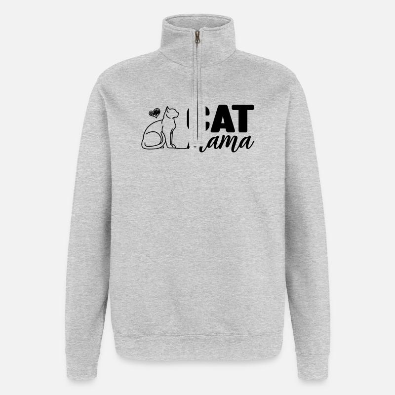 Katze Mama - Quarter-Zip-Sweatshirt - Grau meliert