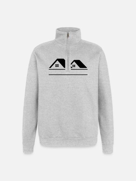 Häuser-Textbanner - Quarter-Zip-Sweatshirt - Grau meliert