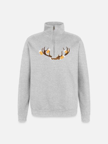 Hirschgeweih mit Bier - Quarter-Zip-Sweatshirt - Grau meliert
