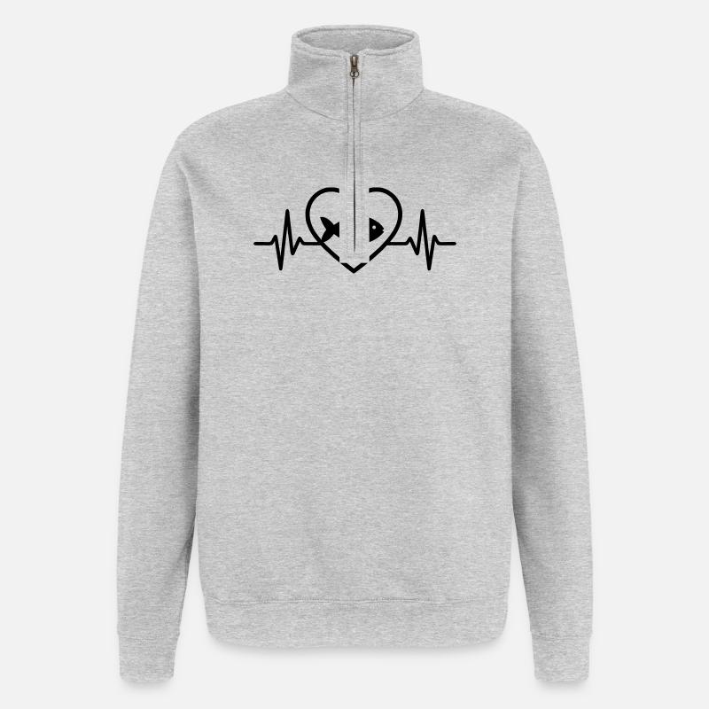 Fish Heart - Quarter-Zip Sweatshirt - heather grey