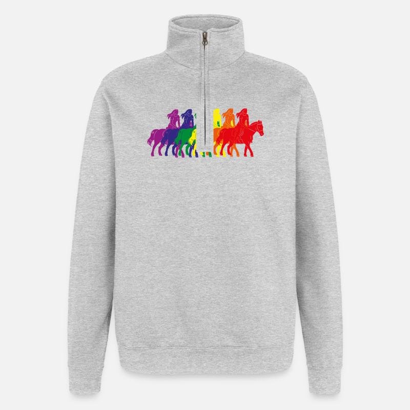 Silhouette de cavalier arc-en-ciel - Sweat à zip 1/4 - gris chiné
