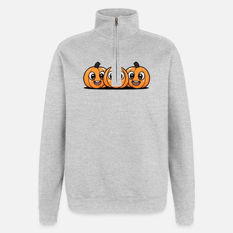 Pumpkin Halloween Cute Comic - Quarter-Zip Sweatshirt - heather grey