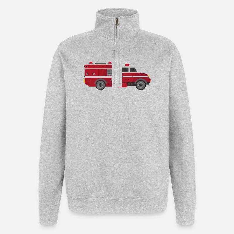 Camion de pompiers - Sweat à zip 1/4 - gris chiné
