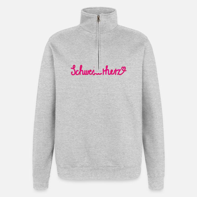 Schwesterherz - Geschenk mit Herz - Quarter-Zip-Sweatshirt - Grau meliert
