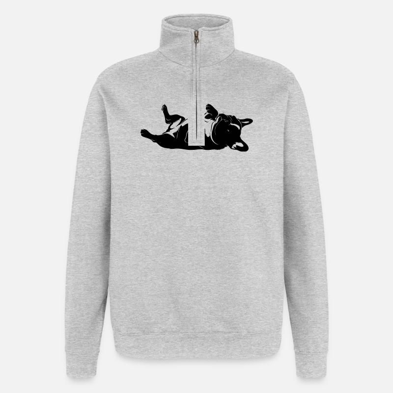 Chien allongé sur le dos - Sweat à zip 1/4 - gris chiné