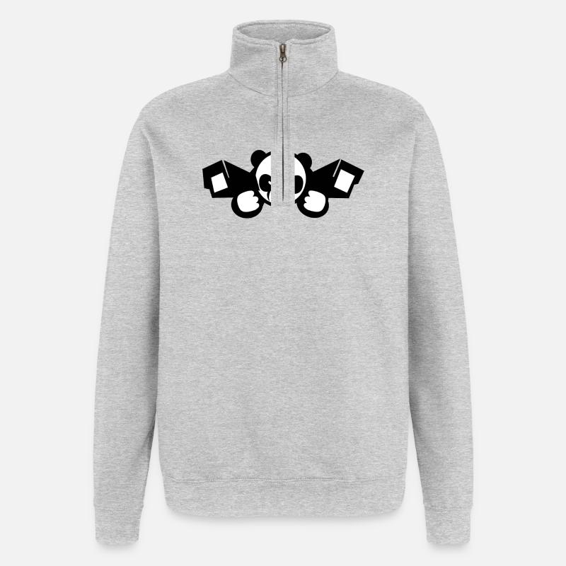 Panda de surveillance chinoise - Sweat à zip 1/4 - gris chiné