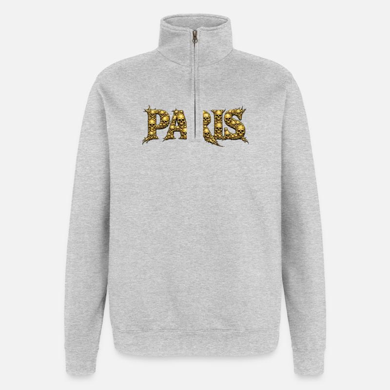 PARIS Schädel-Schrift - Quarter-Zip-Sweatshirt - Grau meliert