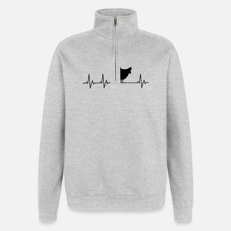Fans de poulets - - Coq - Poussins - Sweat à zip 1/4 - gris chiné