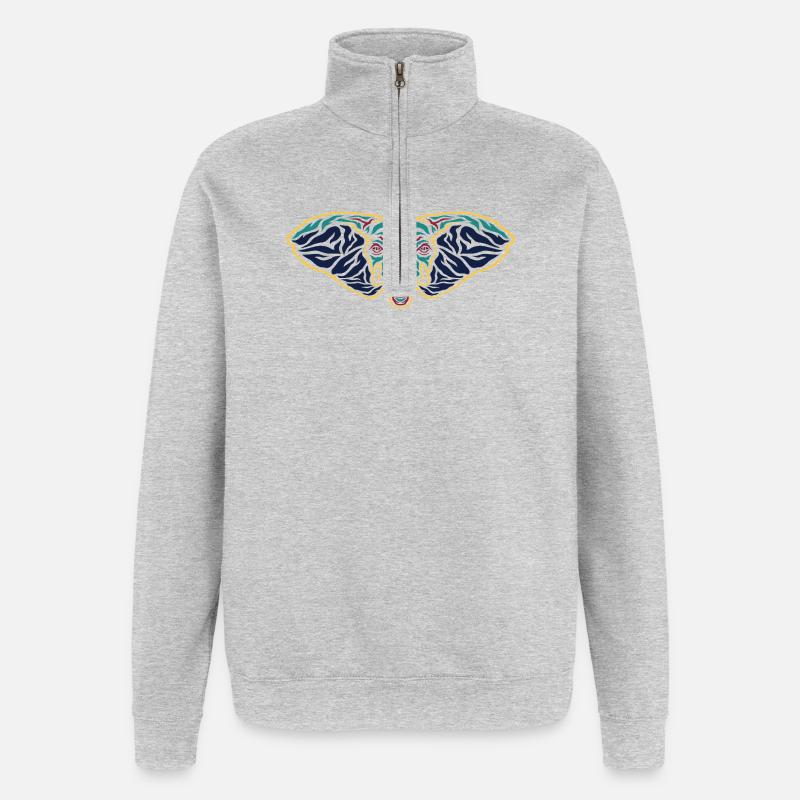 Psychedelischer Elefantenkopf - Quarter-Zip-Sweatshirt - Grau meliert