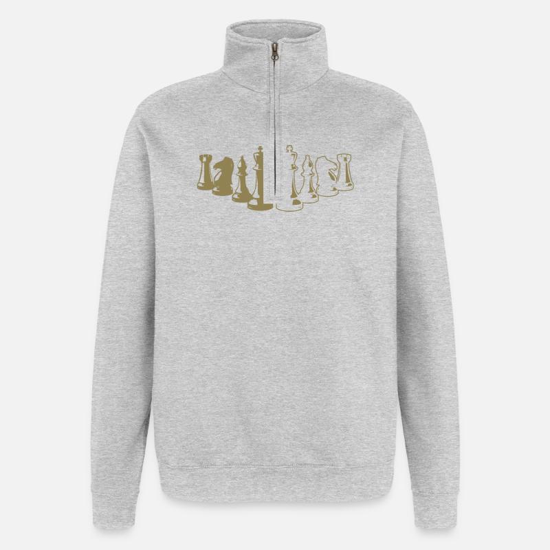 Minimalist Chess Silhouette Chessboard - Quarter-Zip Sweatshirt - heather grey