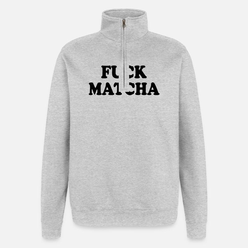 Merde au matcha - Sweat à zip 1/4 - gris chiné