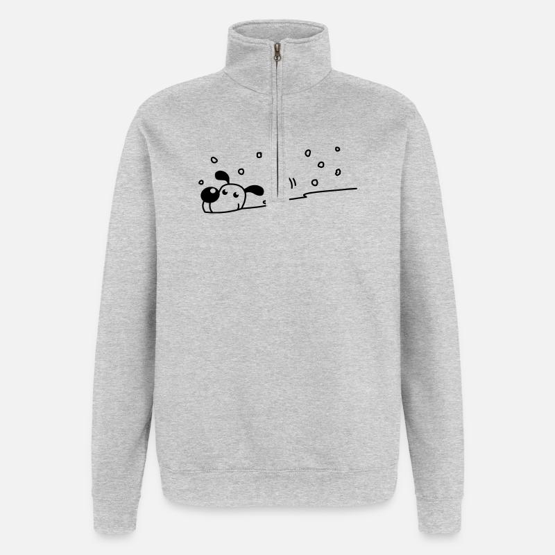 Niedlicher Hund im Schnee - Quarter-Zip-Sweatshirt - Grau meliert