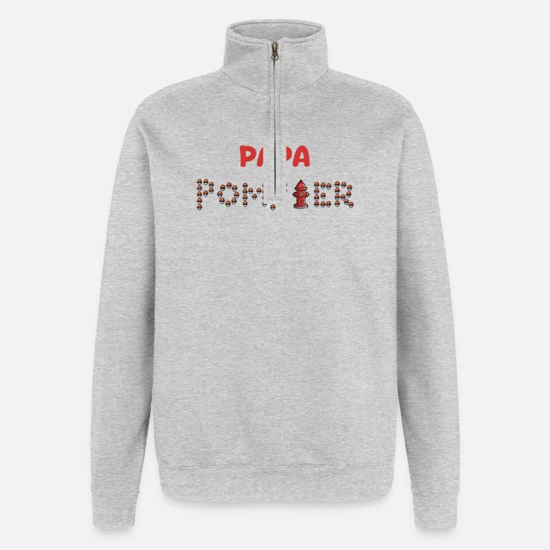 Papa_pompier - Sweat à zip 1/4 - gris chiné