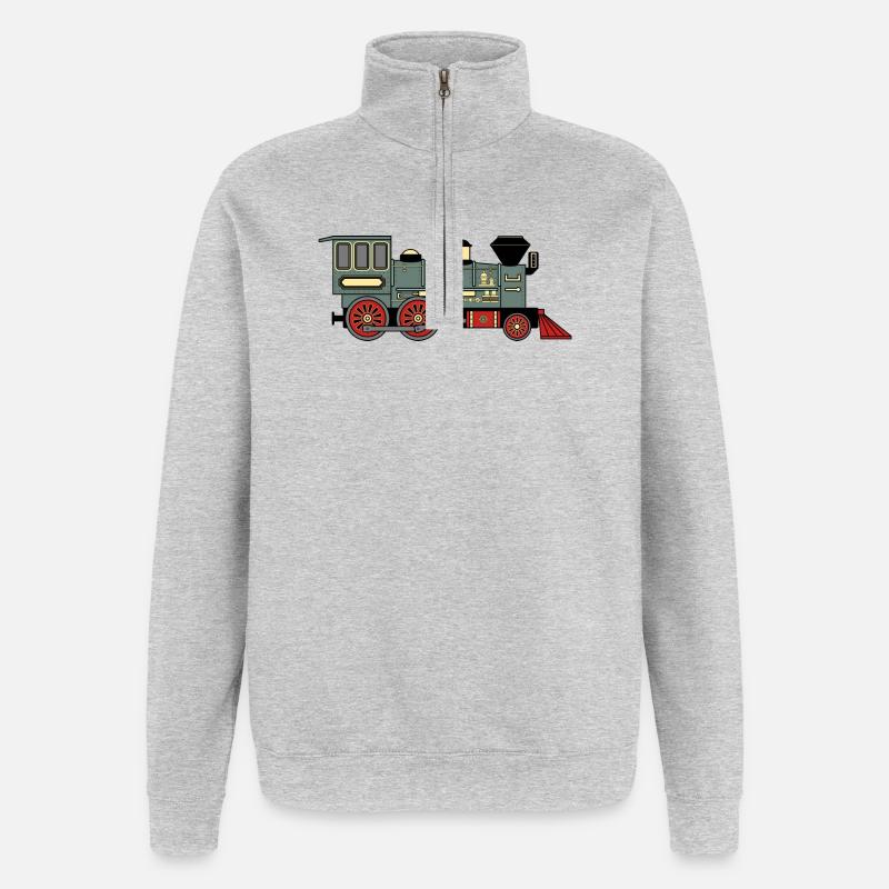 Dampflokomotive - Quarter-Zip-Sweatshirt - Grau meliert