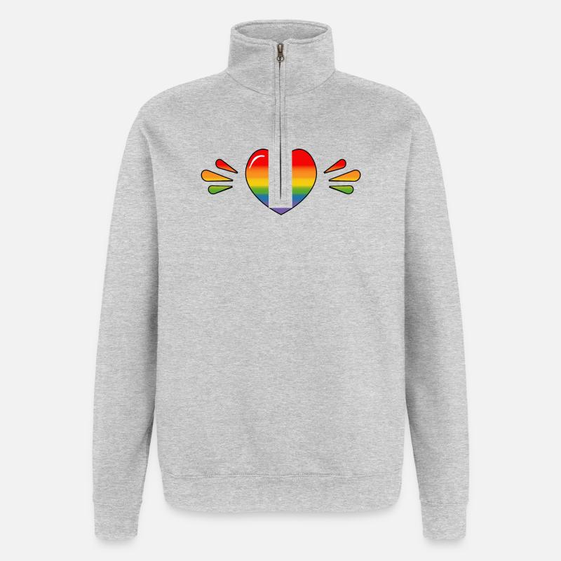 Cœur scintillant arc-en-ciel - Sweat à zip 1/4 - gris chiné