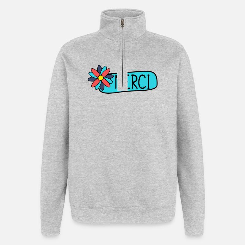 MAÎTRESSE. MAITRE. MERCI. MERCI MAÎTRESSE - Sweat à zip 1/4 - gris chiné