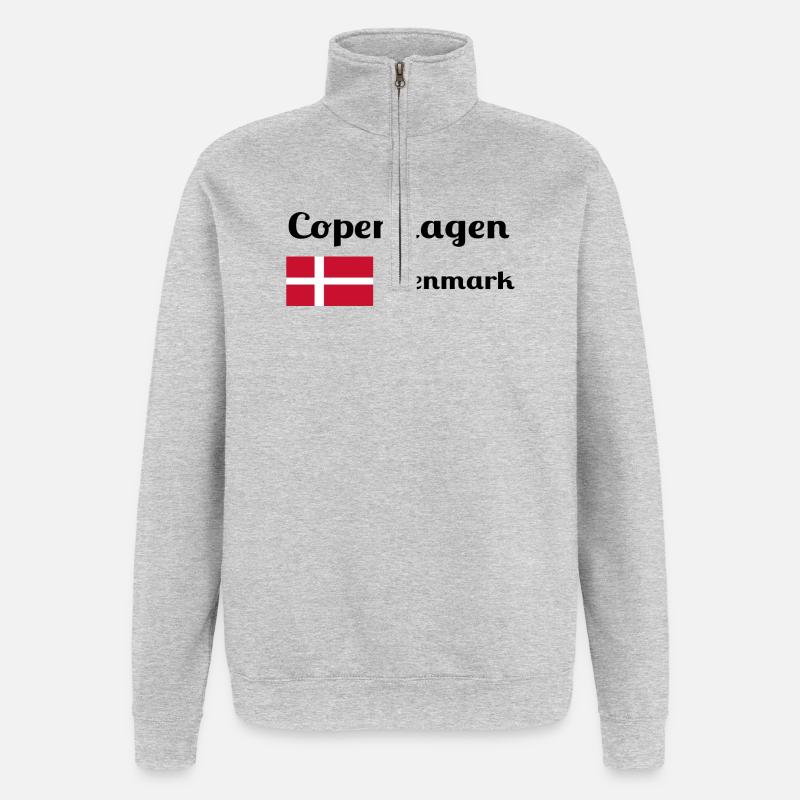 Copenhague, Danemark - Imprimés élégants - Sweat à zip 1/4 - gris chiné