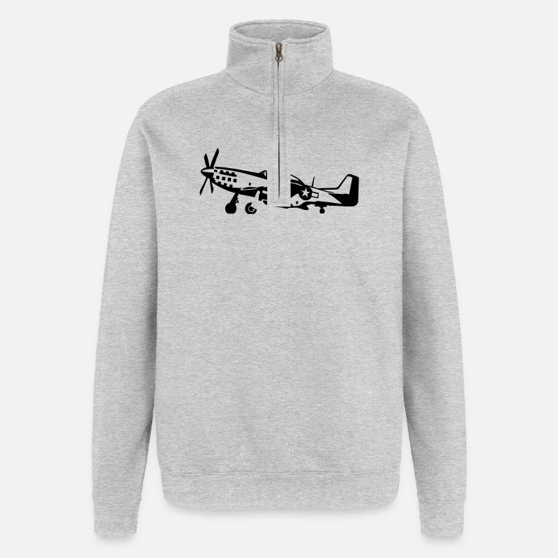 P-51 - Sweat à zip 1/4 - gris chiné