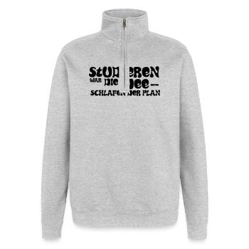 Studying was the idea – sleeping was the plan - Quarter-Zip Sweatshirt - heather grey - Front - AI Model Female 172 light (172cm) & AI Model Male 178 dark (178cm)