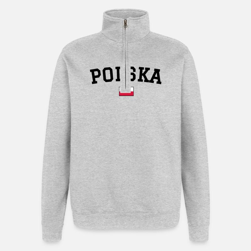 Drapeau polonais Noir - Sweat à zip 1/4 - gris chiné