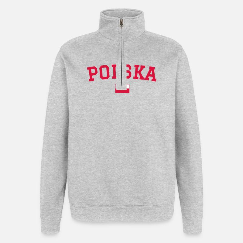 Poland Flag Design Red - Quarter-Zip Sweatshirt - heather grey