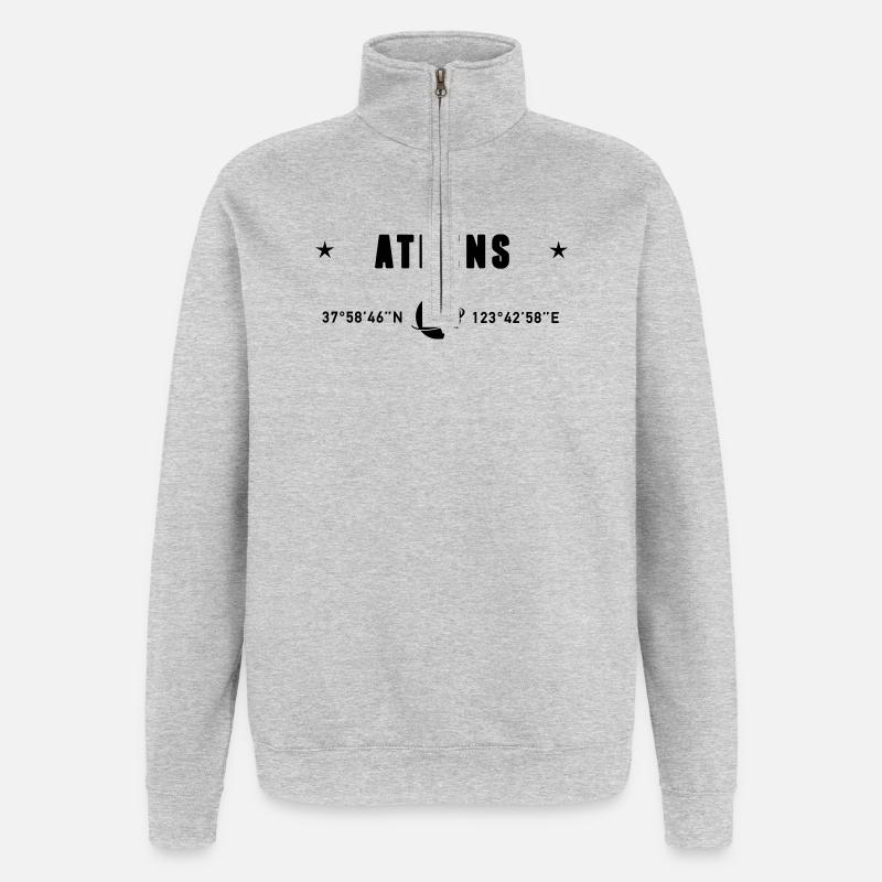 Athènes Grèce Coordonnées Planète Terre - Sweat à zip 1/4 - gris chiné