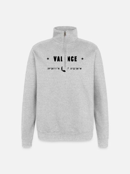 Valence, Espagne, coordonnées GPS, globe - Sweat à zip 1/4 - gris chiné