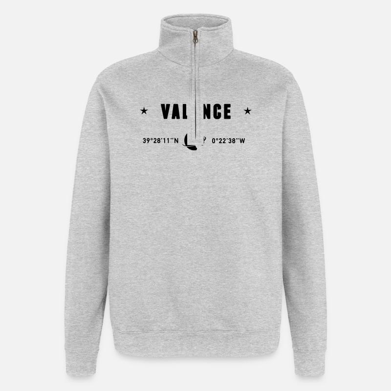 Valence, Espagne, coordonnées GPS, globe - Sweat à zip 1/4 - gris chiné