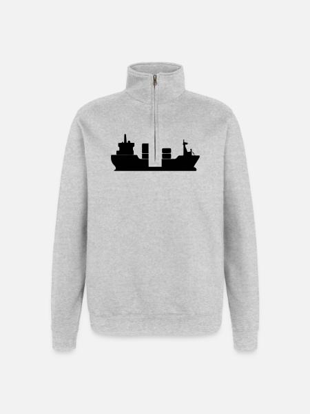Schifffrachter Silhouette - Quarter-Zip-Sweatshirt - Grau meliert