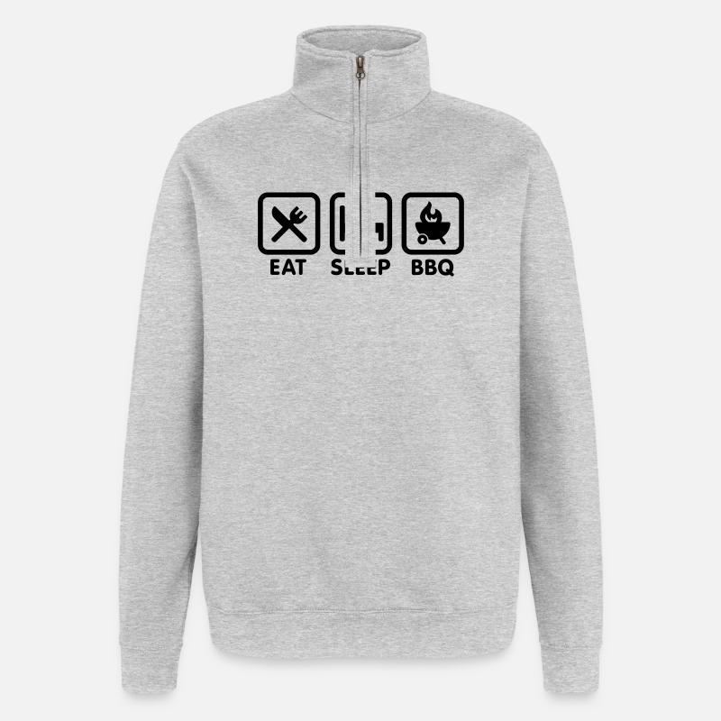 EAT - SLEEP - BBQ - Sweat à zip 1/4 - gris chiné