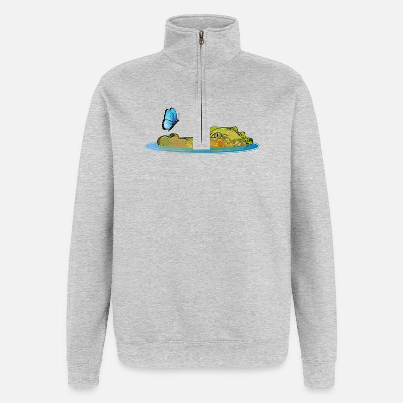 Crocodile dans l’eau avec papillon - Sweat à zip 1/4 - gris chiné