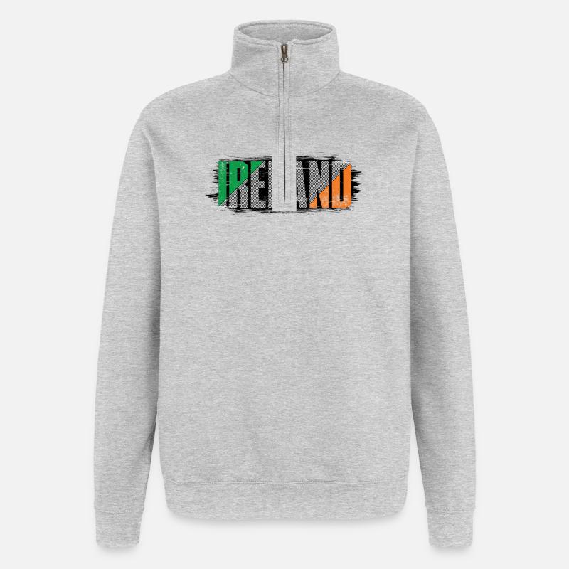Drapeau de l’Irlande Mot-symbole rayé - Sweat à zip 1/4 - gris chiné