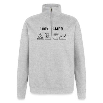 100 Gamer Black Version - Quarter-Zip Sweatshirt - heather grey - Front - AI Model Female 172 light (172cm) & AI Model Male 178 dark (178cm)