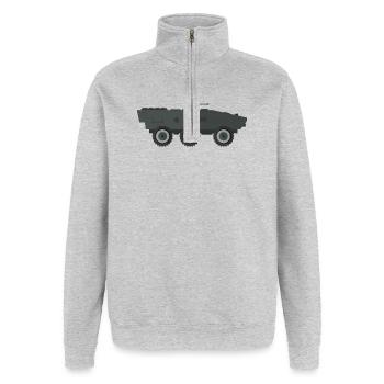 Char militaire - Sweat à zip 1/4 - gris chiné - Devant - AI Model Female 172 light (172cm) & AI Model Male 178 dark (178cm)