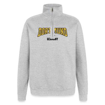 Dortmund Curved Font Design - Quarter-Zip Sweatshirt - heather grey - Front - AI Model Female 172 light (172cm) & AI Model Male 178 dark (178cm)