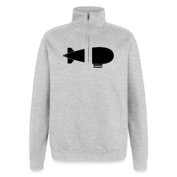 Dirigeable - Sweat à zip 1/4 - gris chiné - Devant - AI Model Female 172 light (172cm) & AI Model Male 178 dark (178cm)
