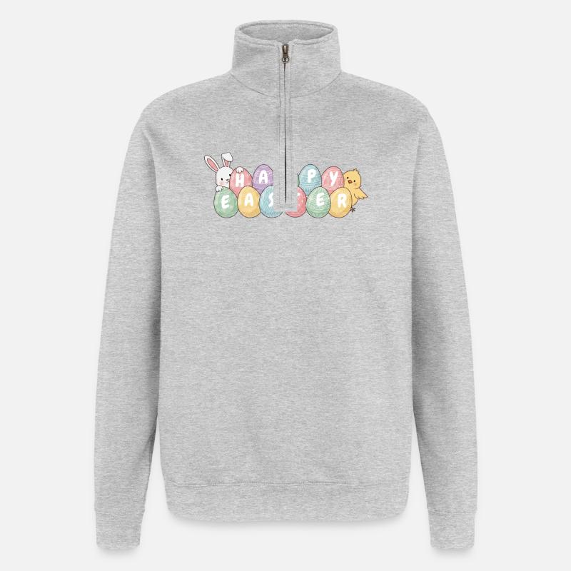 Cute Easter Bunny Chick and Eggs - Quarter-Zip Sweatshirt - heather grey