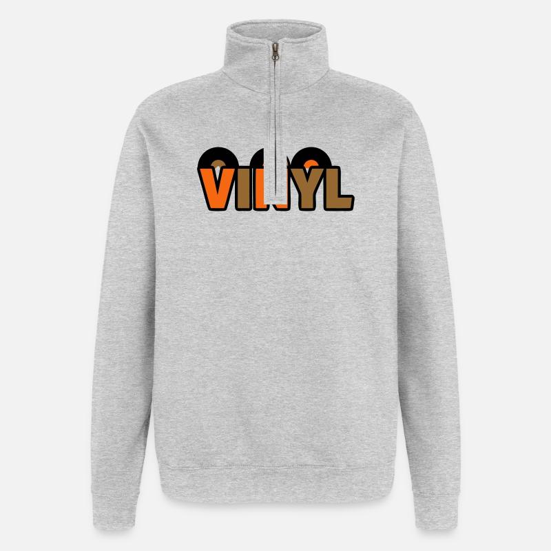 Lettrage vinyle : Musique rétro Nerd - Sweat à zip 1/4 - gris chiné