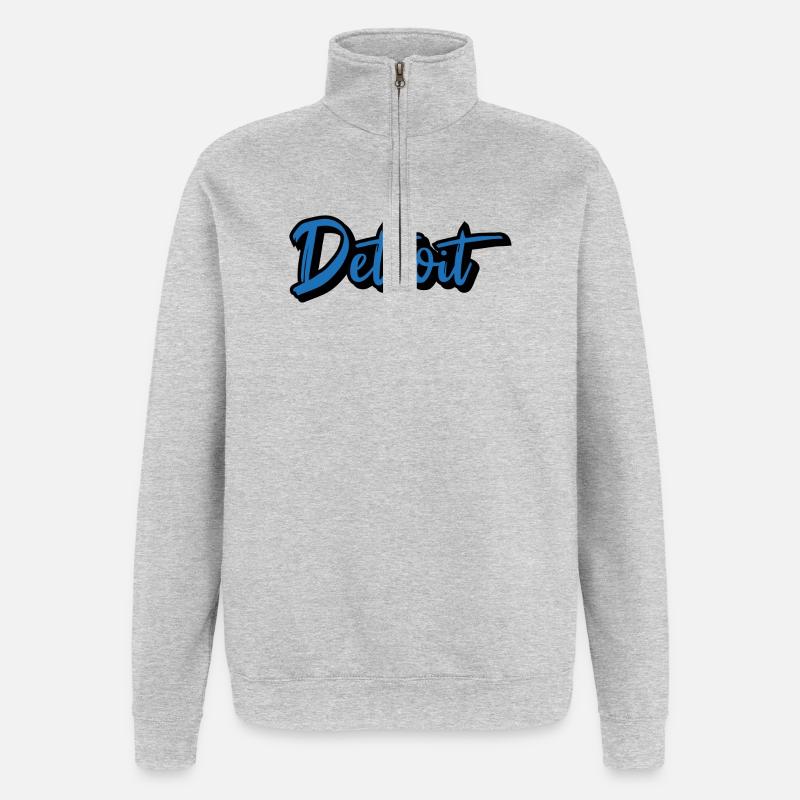 Detroit Script Blue - Sweat à zip 1/4 - gris chiné