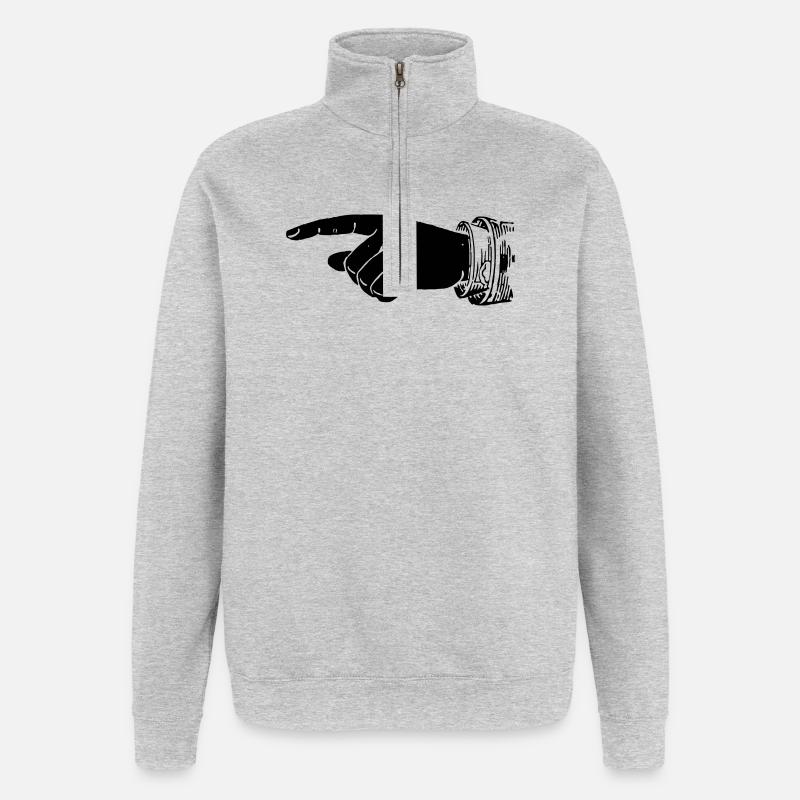 Main - Doigt pointé - Sweat à zip 1/4 - gris chiné