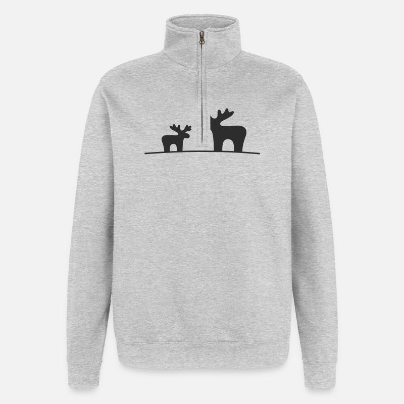 Elch Silhouette Wald - Quarter-Zip-Sweatshirt - Grau meliert