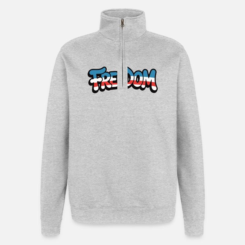 Freedom Typografie Statement Design - Quarter-Zip-Sweatshirt - Grau meliert