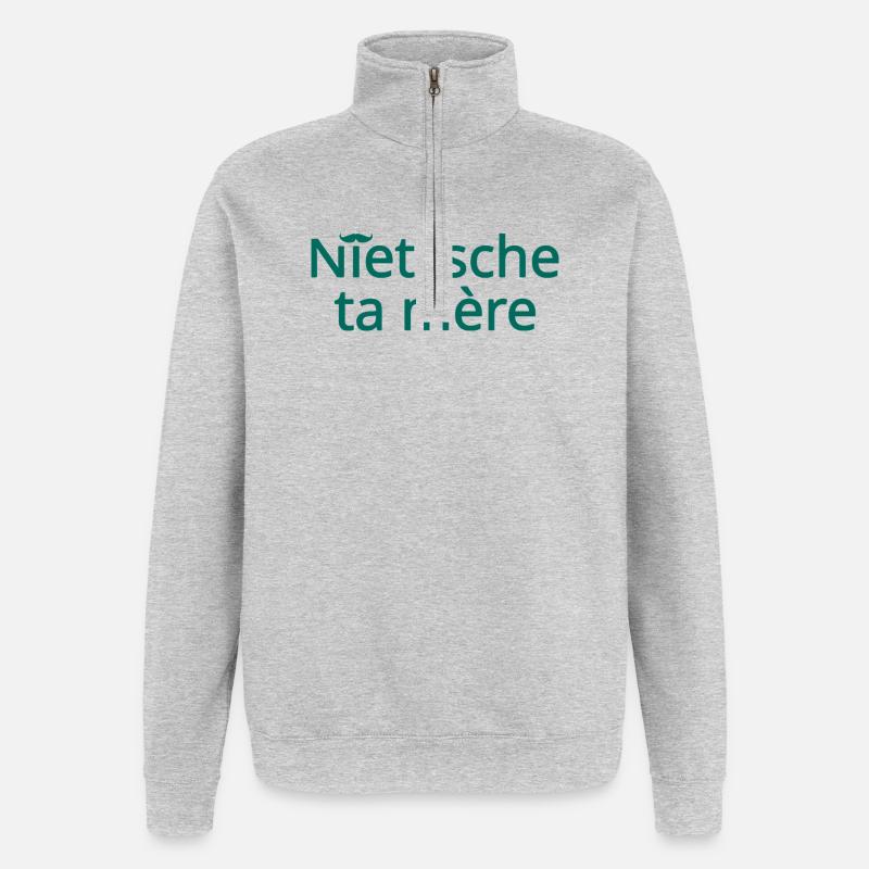 Nietzsche ta mère Vert - Sweat à zip 1/4 - gris chiné
