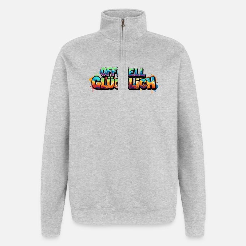 Offiziell Glücklich Version 2 - Quarter-Zip-Sweatshirt - Grau meliert