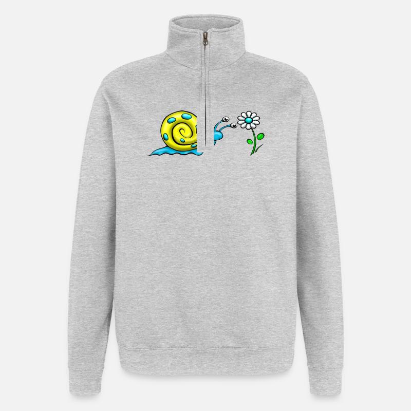 Vis avec fleur - Sweat à zip 1/4 - gris chiné