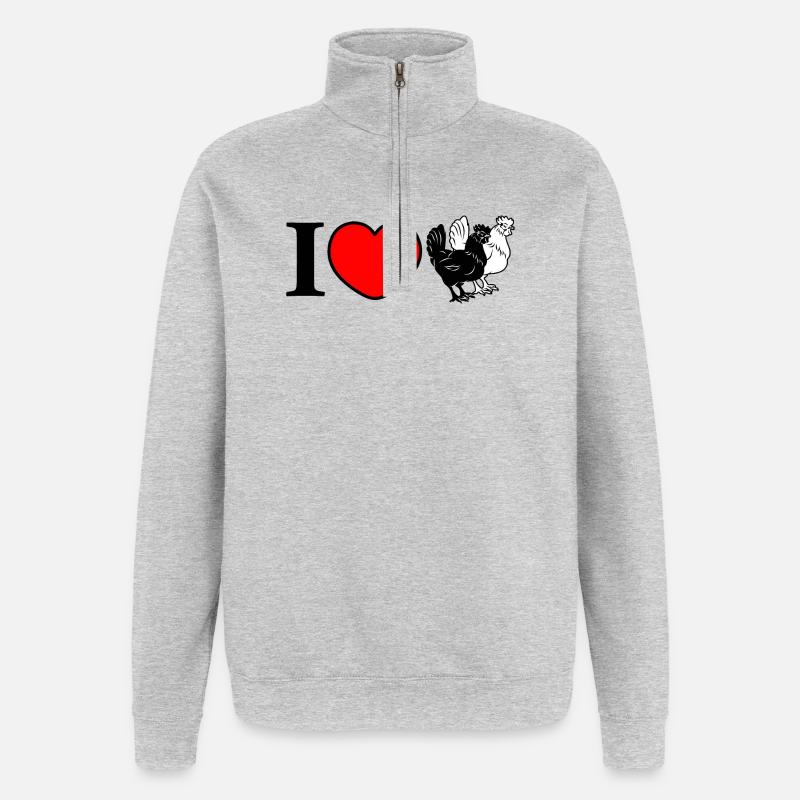 Liebe Hühner - Quarter-Zip-Sweatshirt - Grau meliert