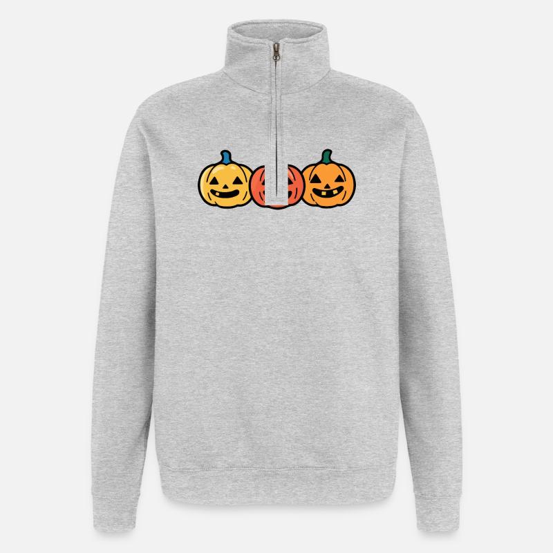 Kürbis Halloween Comic  - Quarter-Zip-Sweatshirt - Grau meliert