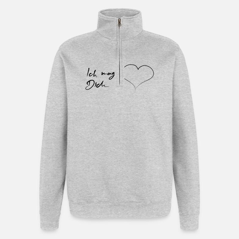 Ich mag Dich mit Herz - Quarter-Zip-Sweatshirt - Grau meliert