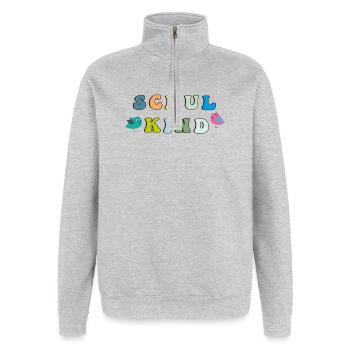 Schulkind  - Quarter-Zip-Sweatshirt - Grau meliert - Vorne - AI Model Female 172 light (172cm) & AI Model Male 178 dark (178cm)